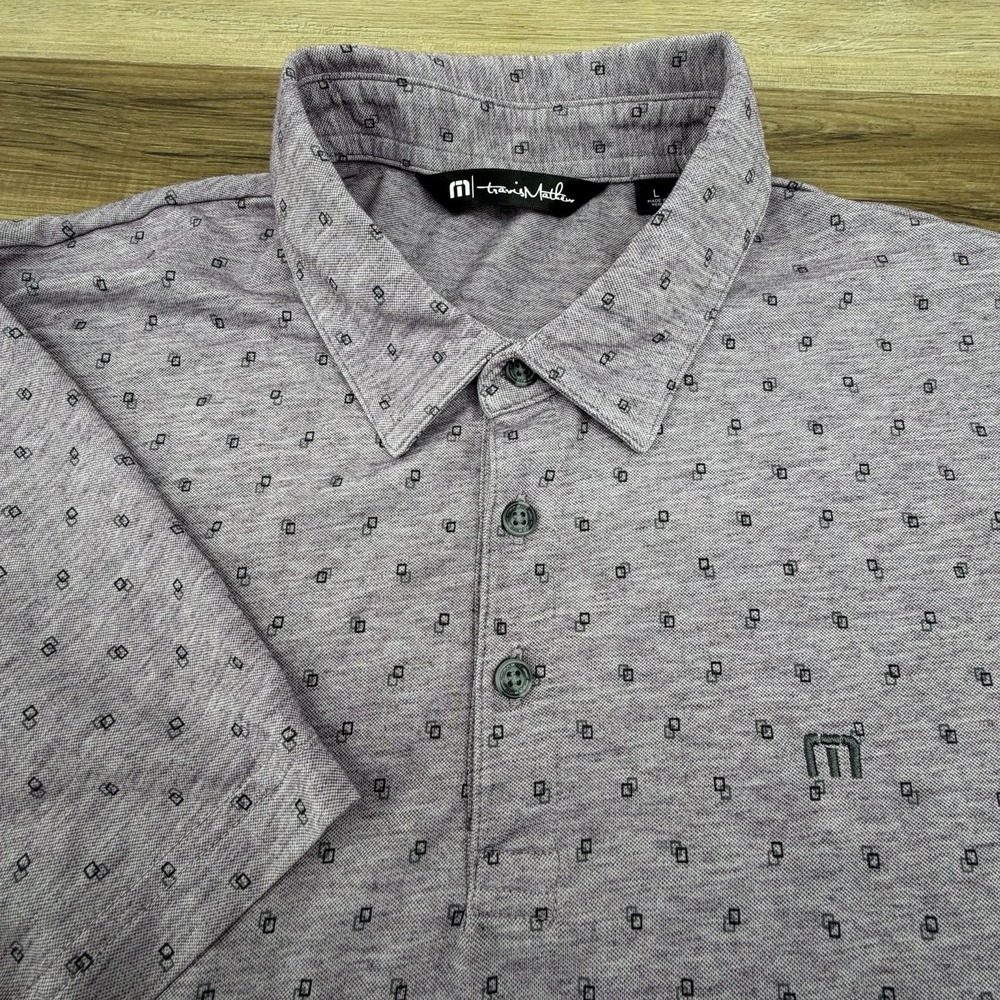 Travis Mathew Mens Large Purple Square Performance Stretch Polo Short Sleeve